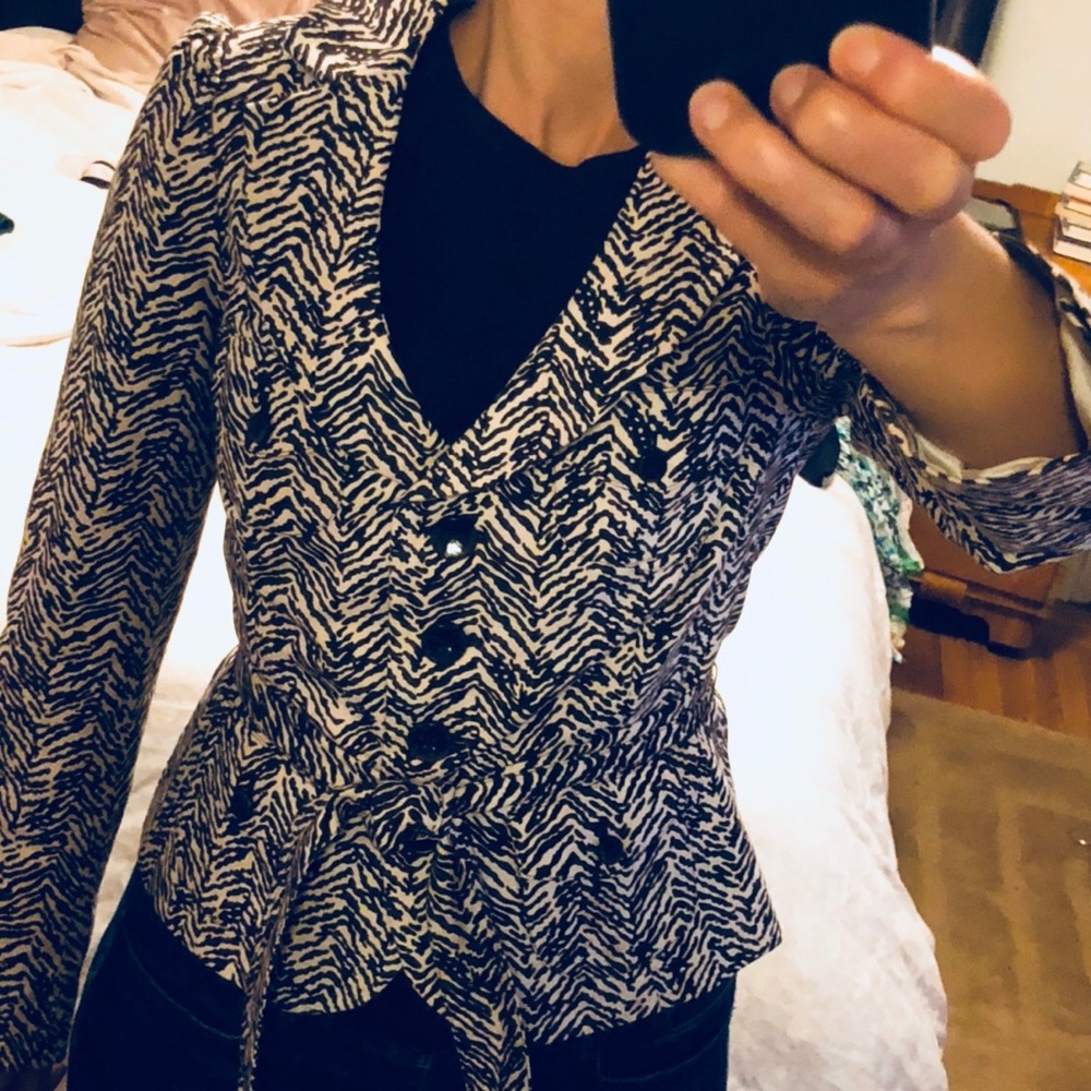 Cotton Blazer with Tie Belt - white/brown - Picture 3 of 6